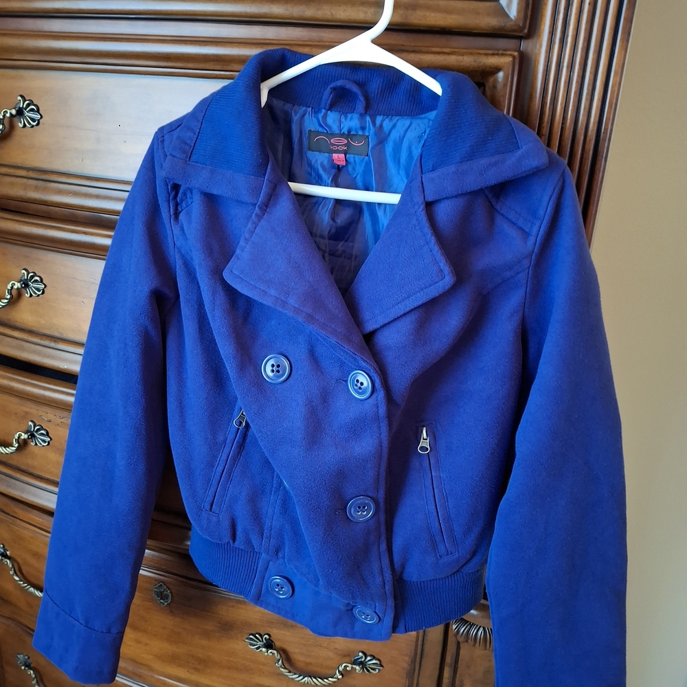Women's Double-Breasted Blue Pea Coat